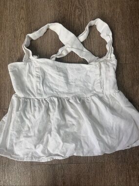 La Hearts White Peplum Cami with Crisscross Straps